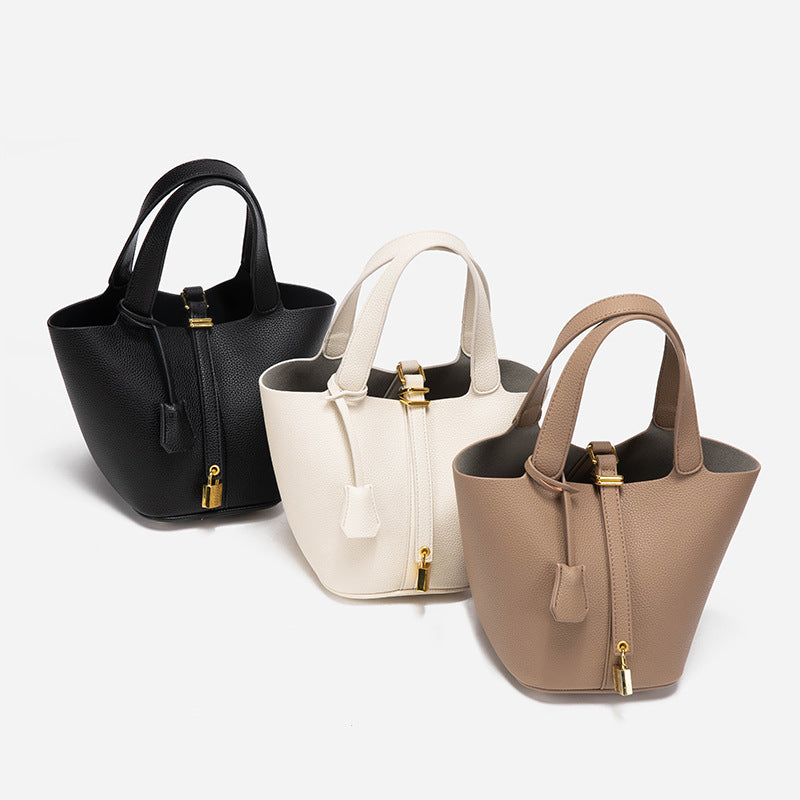 Faw Elegant Women's Leather Tote Handbag with Gold Lock Detail