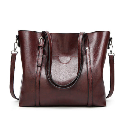 Dark Brown Fashionable Soft Leather Women's Handbag, Large Capacity Shoulder & Crossbody Tote, Casual Bucket Bag