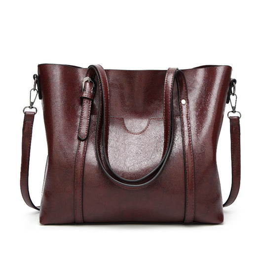 Dark Brown Fashionable Soft Leather Women's Handbag, Large Capacity Shoulder & Crossbody Tote, Casual Bucket Bag