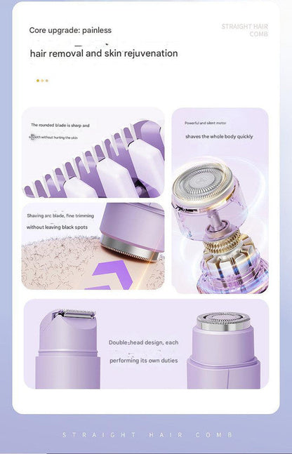 Purple Portable Wireless Electric Hair Remover – Dual-Head Rechargeable Mini Shaver for Women’s Sensitive Areas