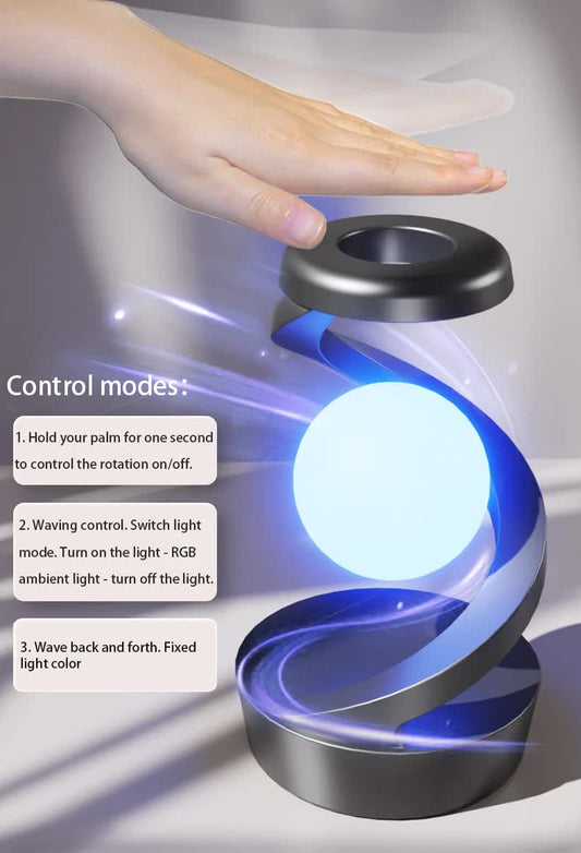 Grey 360° Rotating Floating Night Light | 7-Color RGB Atmosphere Light | USB Rechargeable for Bedroom, Bedside, Desk, Camping, and Party Décor