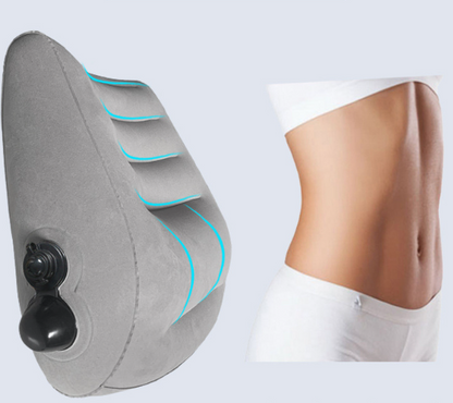 Grey Portable Press-to-Inflate Travel Lumbar Cushion – Lightweight, Supportive Backrest for Flights, Trains, and Office Use
