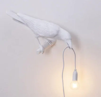White Bird Left Wall Lamp Nordic Resin Bird Wall Lamp - Creative Animal Bedside Decorative USB Night Light, Stylish Bird Perched Lamp for Bedroom and Living Room