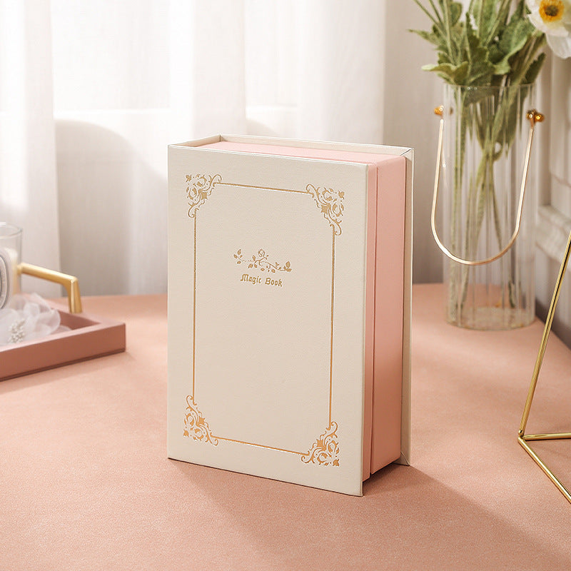 Beige Creative PU Jewelry Storage Book - Magnetic Closure Organizer for Earrings, Rings, and Necklaces(The Jewelry is a prop for the photo shoot and is not included)
