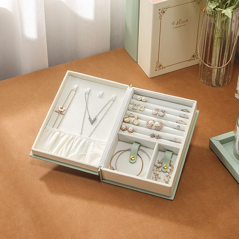 Beige Creative PU Jewelry Storage Book - Magnetic Closure Organizer for Earrings, Rings, and Necklaces(The Jewelry is a prop for the photo shoot and is not included)