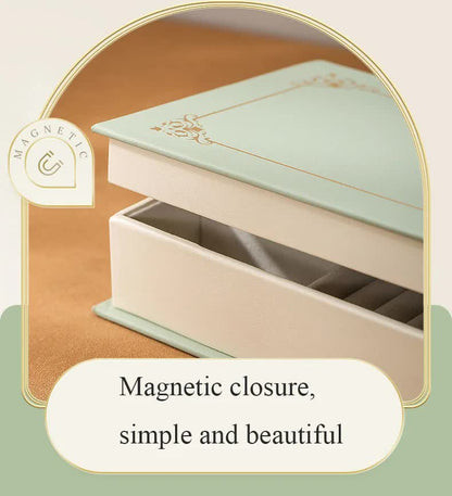 Beige Creative PU Jewelry Storage Book - Magnetic Closure Organizer for Earrings, Rings, and Necklaces(The Jewelry is a prop for the photo shoot and is not included)