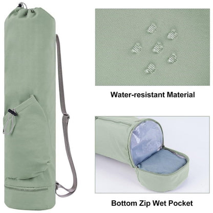 Beige Durable Yoga Mat Carry Bag - Multi-Functional Fitness Backpack with Wet Pocket(Mugs are filming props, not included)
