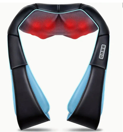 Blue Portable Kneading Neck and Shoulder Massager with Heat - Four-Button Design, USB Charging