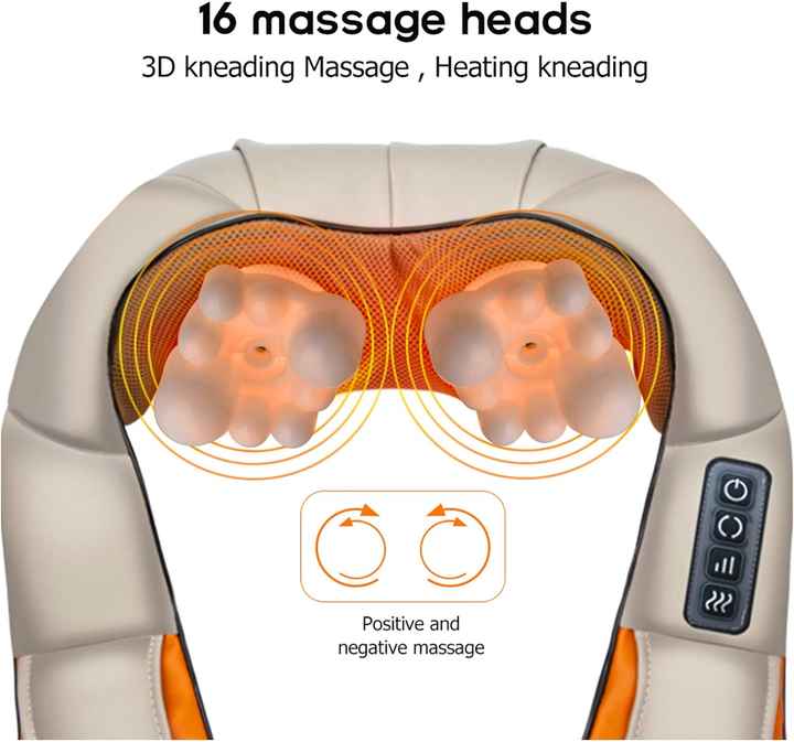 Blue Portable Kneading Neck and Shoulder Massager with Heat - Four-Button Design, USB Charging
