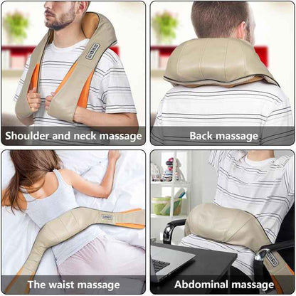 Blue Portable Kneading Neck and Shoulder Massager with Heat - Four-Button Design, USB Charging