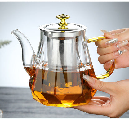 Elegant Glass Teapot with Gold Handle and Stainless Steel Infuser - 600ml Capacity