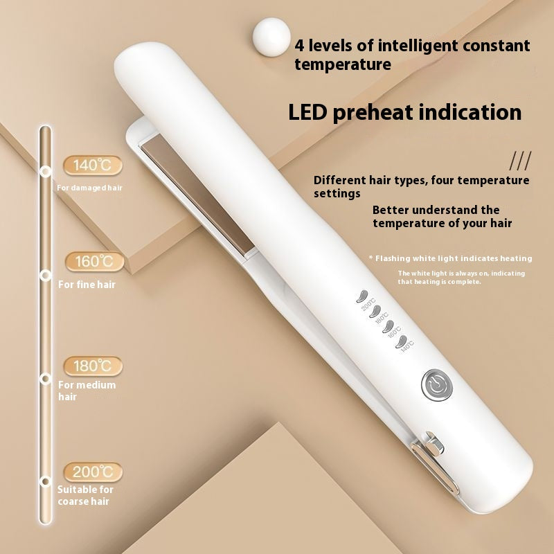 White Portable Wireless Hair Straightener with Adjustable Temperature - USB Type-C Charging, Lightweight Design