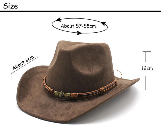 Gray Unisex Faux Suede Western Cowboy Hat - Wide Brim Vintage Fedora for Outdoor Travel,M(57-58cm)