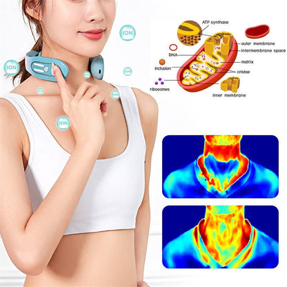 Gradient Blue 12-Level Intelligent Neck Massager with Heating Function - Pain Relief and Relaxation