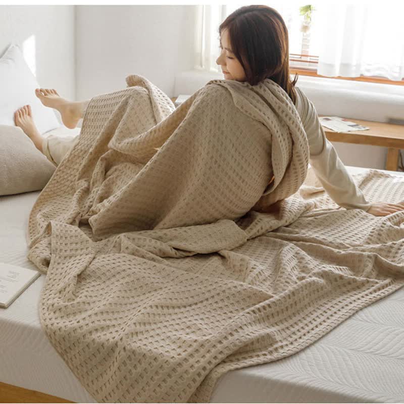 Cotton Waffle Blanket - Air Conditioning Blanket/Throw/Summer Quilt, 100*152cm,Green