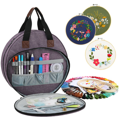 Leaves Multi-Pocket Embroidery Storage Bag - Oxford Cloth Handbag Organizer for Cross-Stitch and Thread Storage