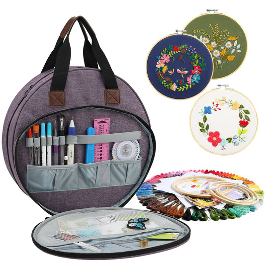 Leaves Multi-Pocket Embroidery Storage Bag - Oxford Cloth Handbag Organizer for Cross-Stitch and Thread Storage