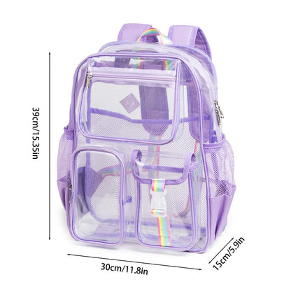 Black Clear Transparent Backpack - Stylish PVC School Bag with Multiple Pockets