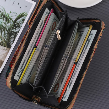 F Elegance Vintage Bohemian Style Wallet with Multi-Compartment Design - Large Capacity Zipper Clutch for Women
