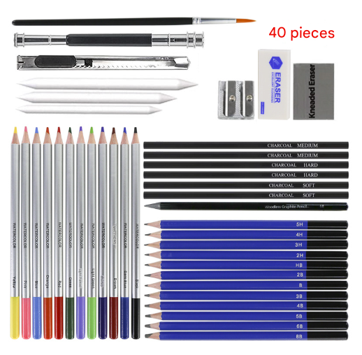 Light Blue 40-Piece Drawing Pencil Set, Professional Art Kit in Convenient Storage Case