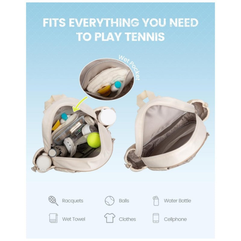 Beige Lightweight Waterproof Tennis Racket Backpack - Multifunction Sling and Backpack for Men and Women(The water cup racket is a shooting prop and is not included)