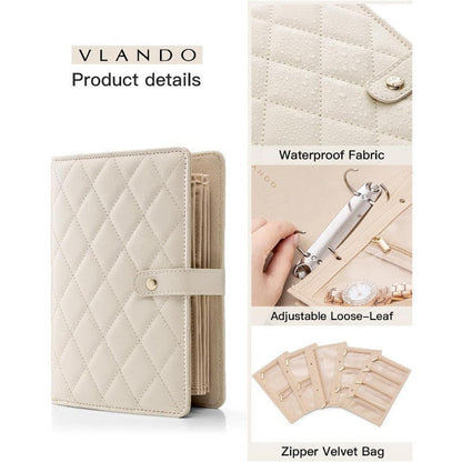 1 Piece  Beige Luxury Leather Loose-Leaf Jewelry Organizer - Portable Large-Capacity Storage Book for Earrings and Necklaces(Jewellery is a shooting prop and is not included)
