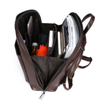 Brown Stylish Women's PU Leather Backpack - Spacious, Anti-Theft, Multi-Pocket Travel Bag for School or Work