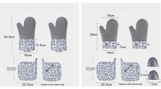 Grey 4-Piece Set Heat Resistant Silicone Kitchen Gloves Set - 4-Piece Set with Oven Mitts & Pot Holders for Safe Cooking & Baking