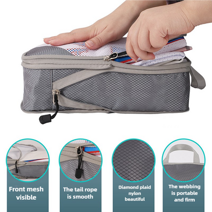 4-piece Set Beige Compression Travel Storage Bags Set, Mesh Travel Organizers for Luggage, Foldable and Space-Saving Packing Cubes