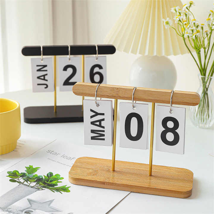 Wood Color Modern Minimalist Wooden Flip Calendar – Stylish Desktop Calendar for Home, Office, and Study Room