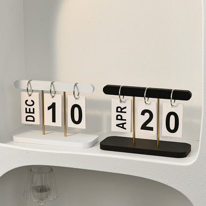 Black Modern Minimalist Wooden Flip Calendar - Stylish Desktop Calendar for Home, Office, and Study Room
