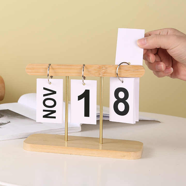 Black Modern Minimalist Wooden Flip Calendar - Stylish Desktop Calendar for Home, Office, and Study Room