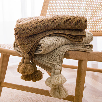 Beige 110cm x 150cm Soft Tassel Throw Blanket for Sofa or Bed, Cozy  Casual Blanket for Office Nap, Minimalist Bed End Cover