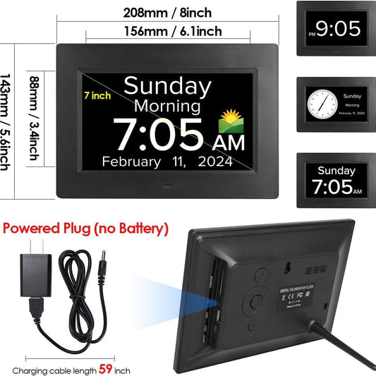 White Crystal Clear 7-Inch Digital Day Clock with Auto Dimming & Voice Assist - Perfect for Seniors
