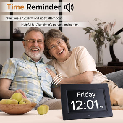 White Crystal Clear 7-Inch Digital Day Clock with Auto Dimming & Voice Assist - Perfect for Seniors