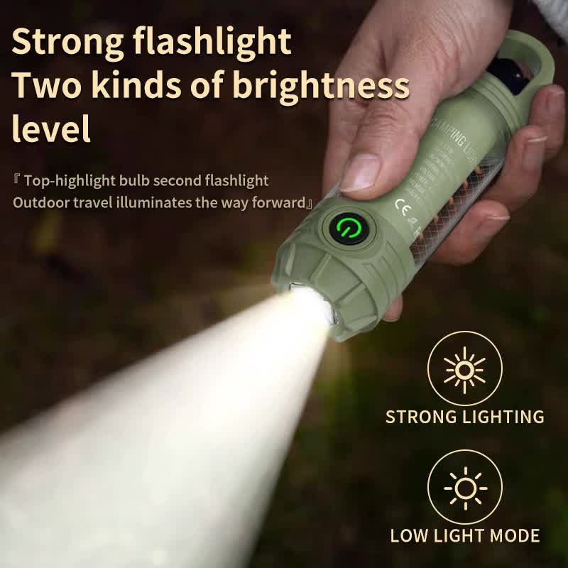 2 PCS Green Portable Outdoor Camping Light with 6 Modes & Keychain Hook - Multi-Source Mini Flashlight, IPX4 Waterproof