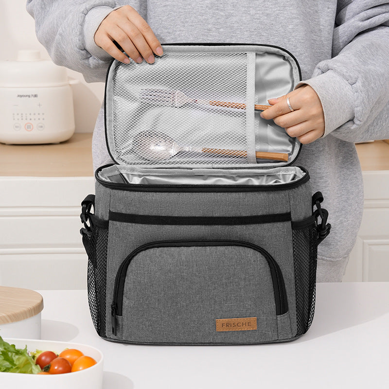 Black Insulated Lunch Bag Cooler Tote - 9L Leakproof Thermal Lunch Box with Shoulder Strap & Pockets for Work, Picnic, Travel