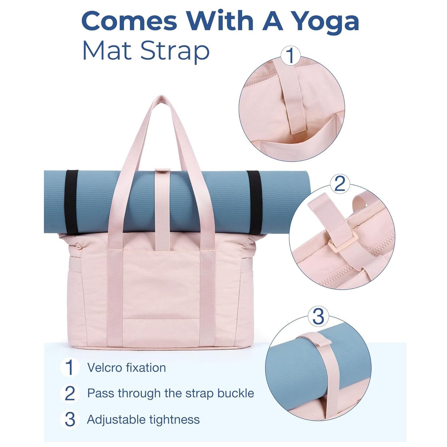 Beige Versatile Women's Gym Tote Bag with Yoga Mat Strap - 18L Carryall, Fits 15.6 Laptop, Multi-Pocket Organizer