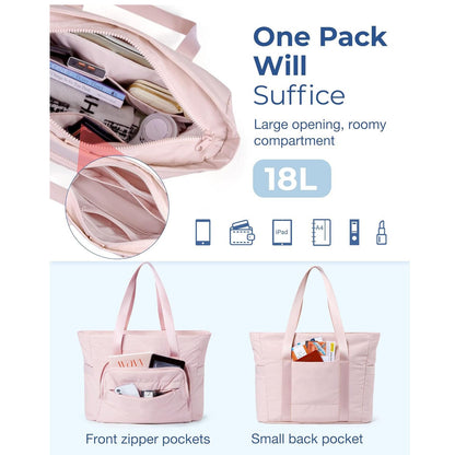 Pink Versatile Women's Gym Tote Bag with Yoga Mat Strap - 18L Carryall, Fits 15.6 Laptop, Multi-Pocket Organizer