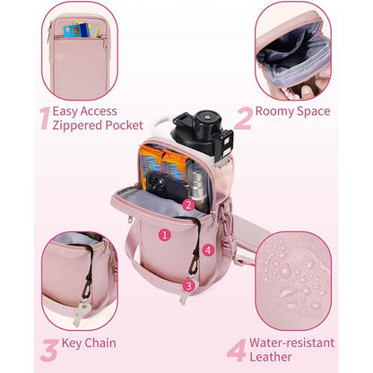Green Stylish Water Bottle Carrier Bag with Phone Pocket, Key Clip & Adjustable Strap - Crossbody Sling Holder