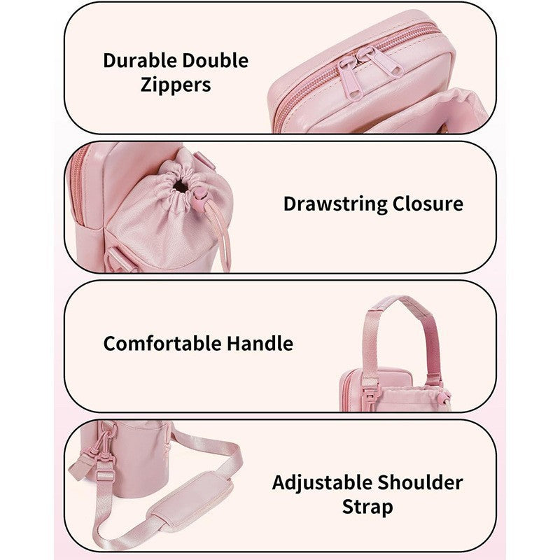 Green Stylish Water Bottle Carrier Bag with Phone Pocket, Key Clip & Adjustable Strap - Crossbody Sling Holder
