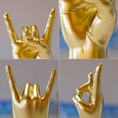 Gold Left Hand Resin Rock and Roll Hand Figurine - Stylish Desk and Living Room Decor