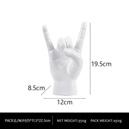 White Right Hand Resin Rock and Roll Hand Figurine - Stylish Desk and Living Room Decor