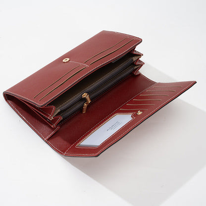 Deep Red PU Slim Wallet with Polyester Interior - Stylish Clutch for Cards and Cash