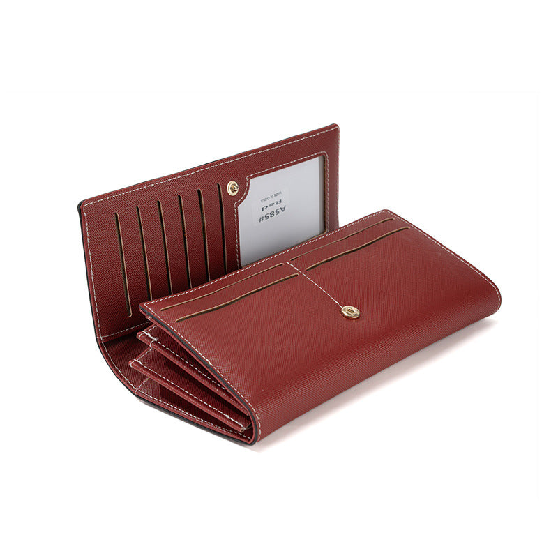Deep Red PU Slim Wallet with Polyester Interior - Stylish Clutch for Cards and Cash