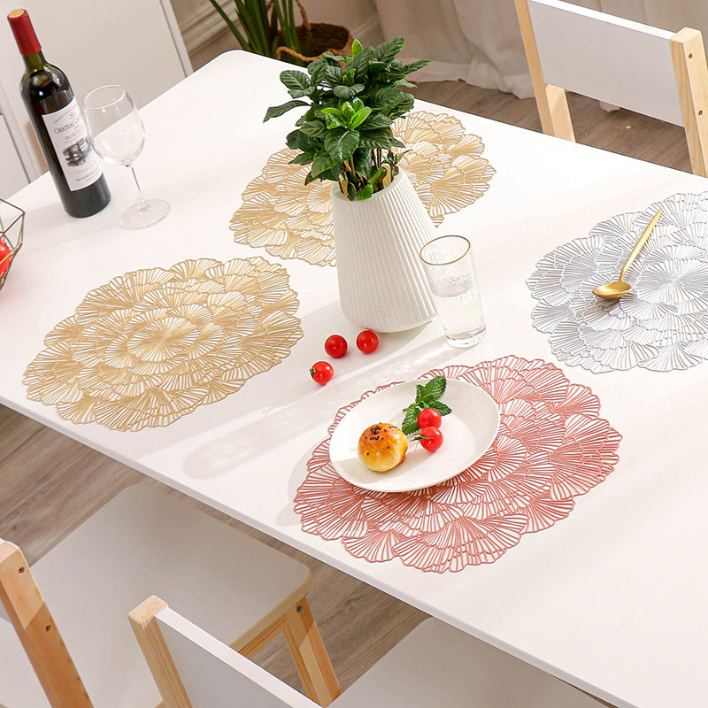 Rose Gold Elegant Floral PVC Placemats - Set of 8, Durable & Stylish Table Mats (38cm)
