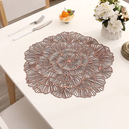 Bronze Color Elegant Floral PVC Placemats - Set of 8, Durable & Stylish Table Mats (38cm)