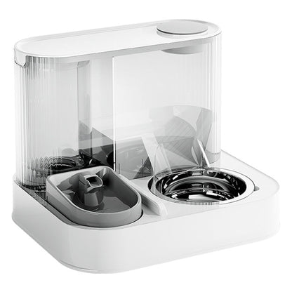 Automatic Pet Feeder and Water Bowl - 2-in-1 Grey Stainless Steel Bowl Cat Feeding Station