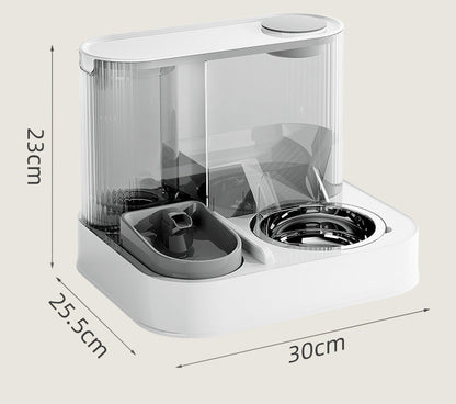Automatic Pet Feeder and Water Bowl - 2-in-1 Grey Stainless Steel Bowl Cat Feeding Station