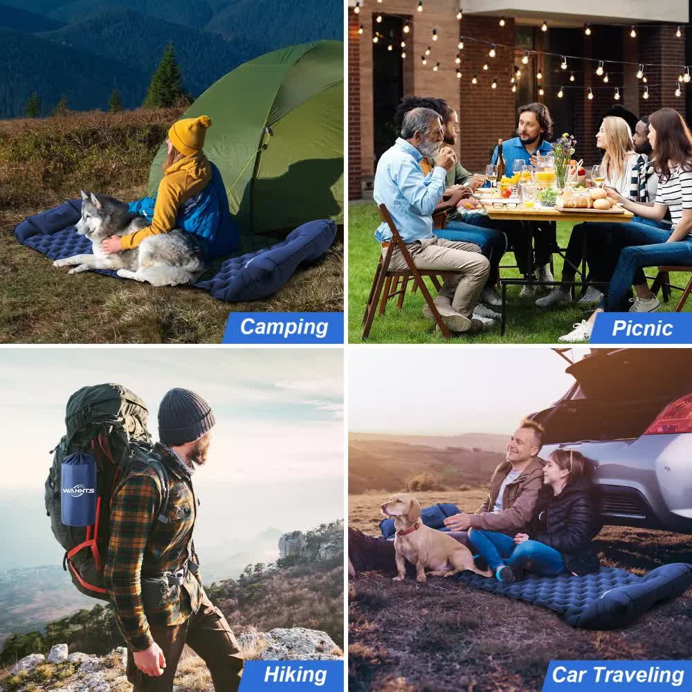 Green Portable Outdoor Inflatable Mat - Foot-Operated Camping Sleeping Pad